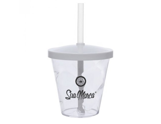 Mini Copo Twister Personalizado De PS Cristal Com Tampa E Canudo Capacidade De 350ml