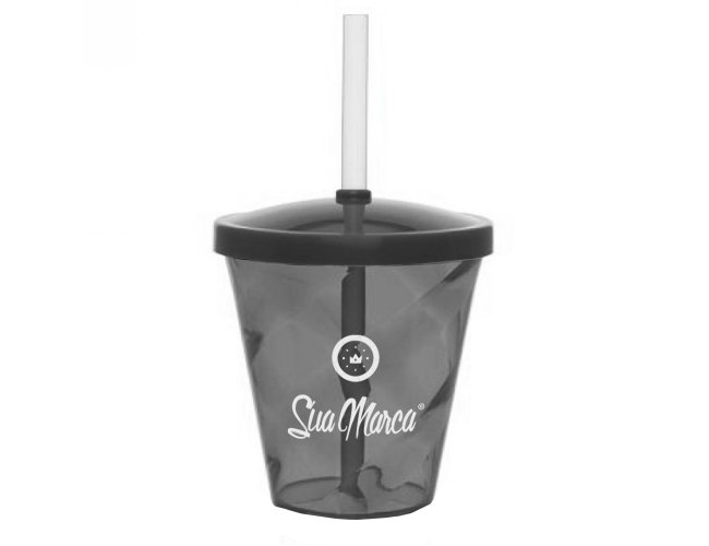 Mini Copo Twister Personalizado De PS Cristal Com Tampa E Canudo Capacidade De 350ml