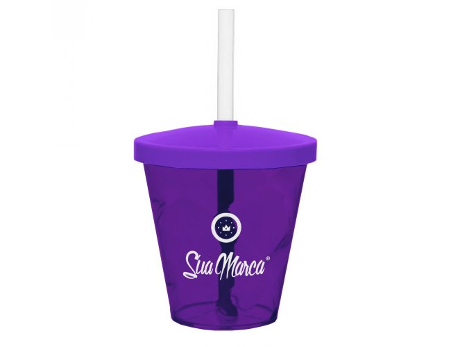 Mini Copo Twister Personalizado De PS Cristal Com Tampa E Canudo Capacidade De 350ml