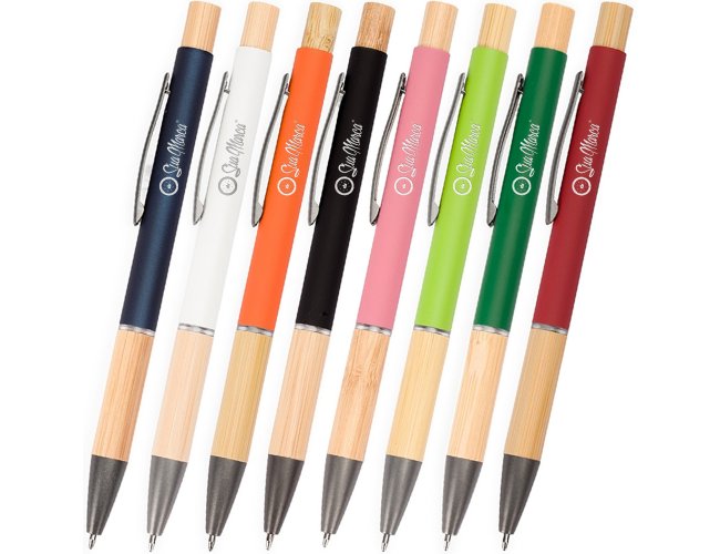 Caneta Personalizada de Metal e Bambu XV8187